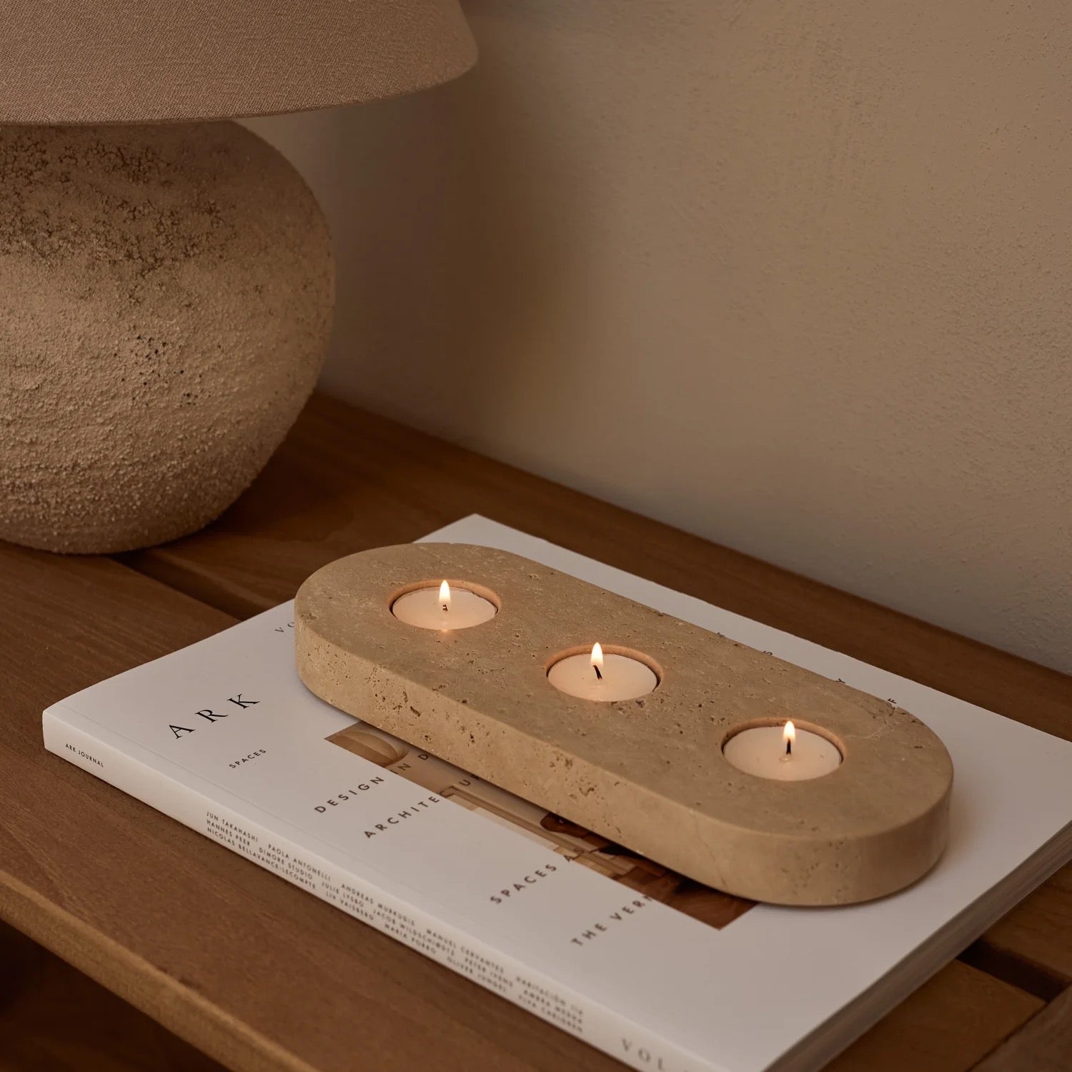 Candle holder in Travertine