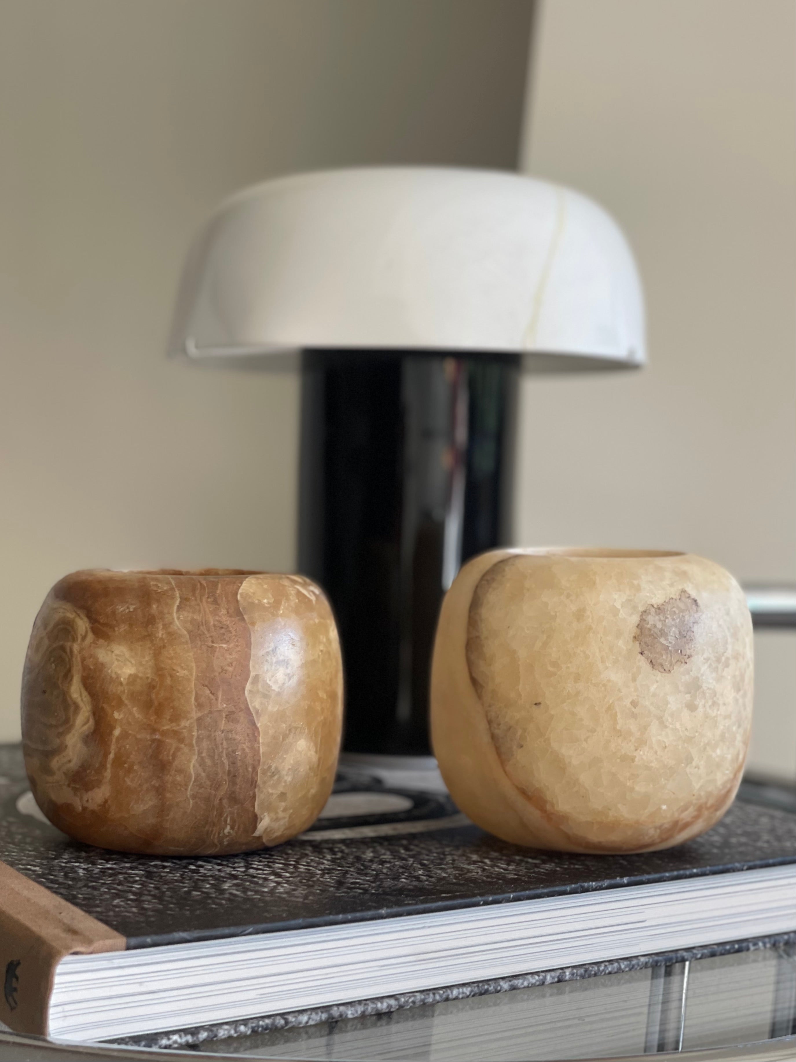 Egyptian Alabaster Set No. 1 - Set of 2 - Spherical Shape