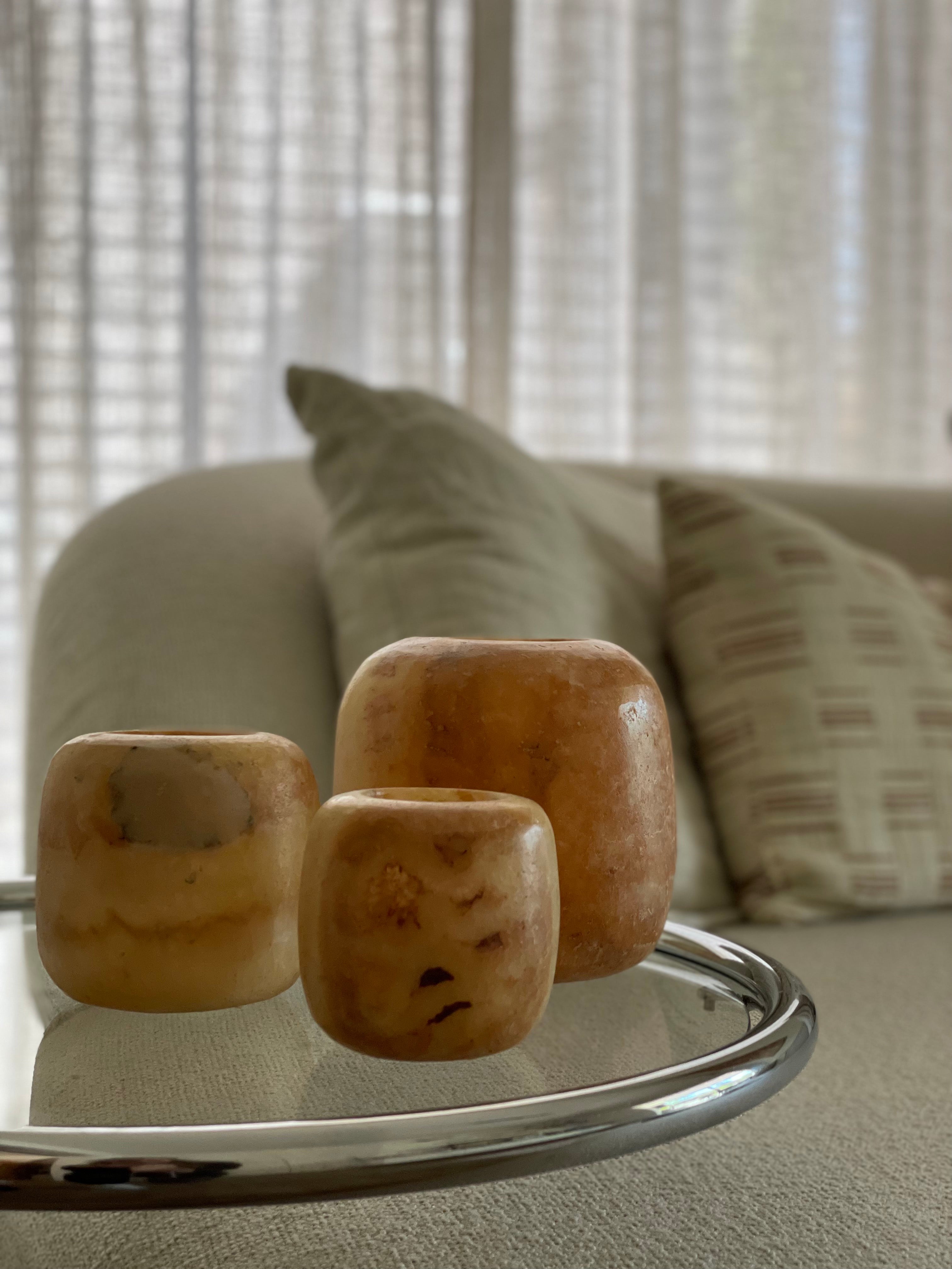 Egyptian Alabaster Set No. 7 - Set of 3 - Spherical Shape