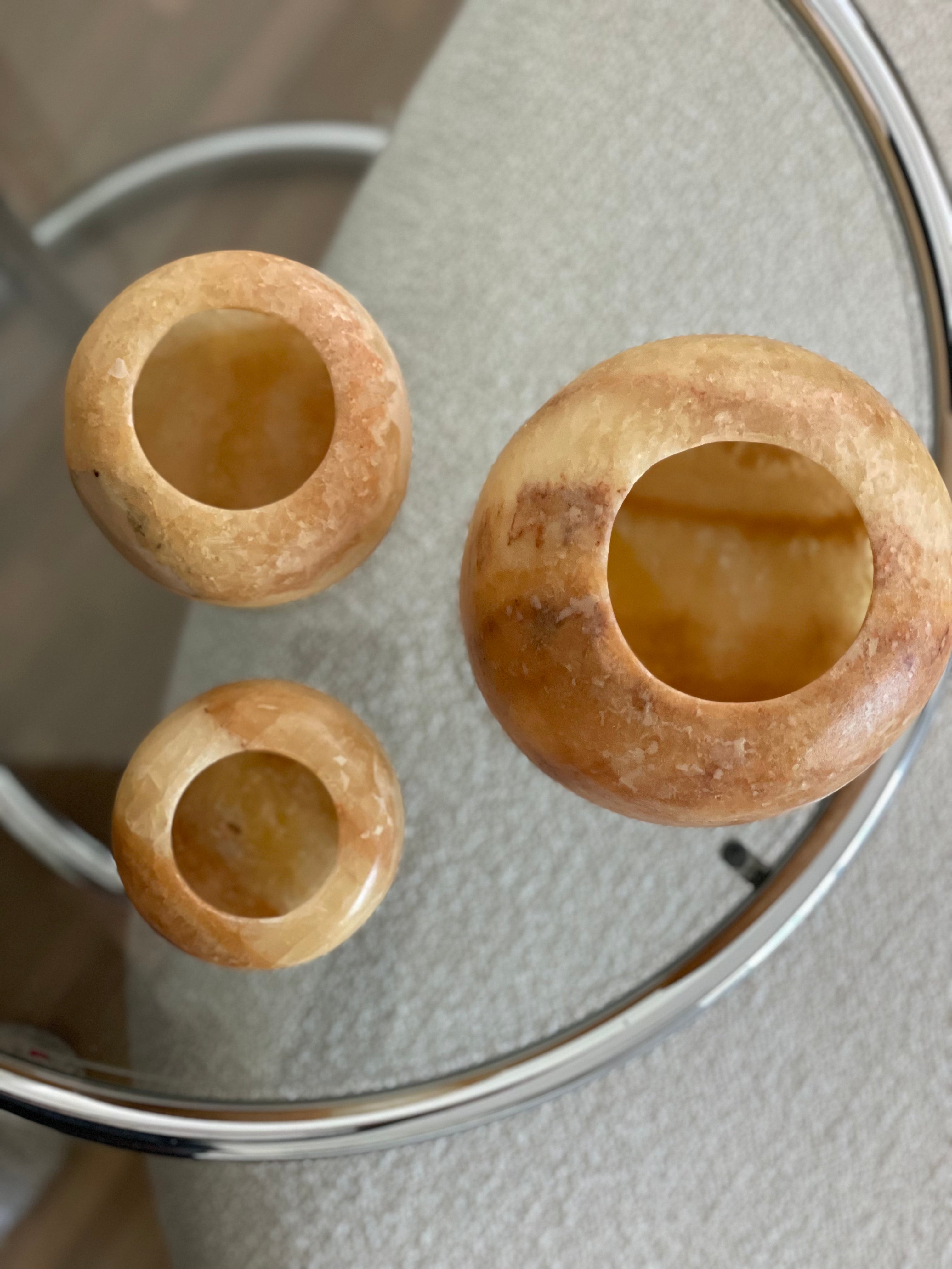 Egyptian Alabaster Set No. 7 - Set of 3 - Spherical Shape