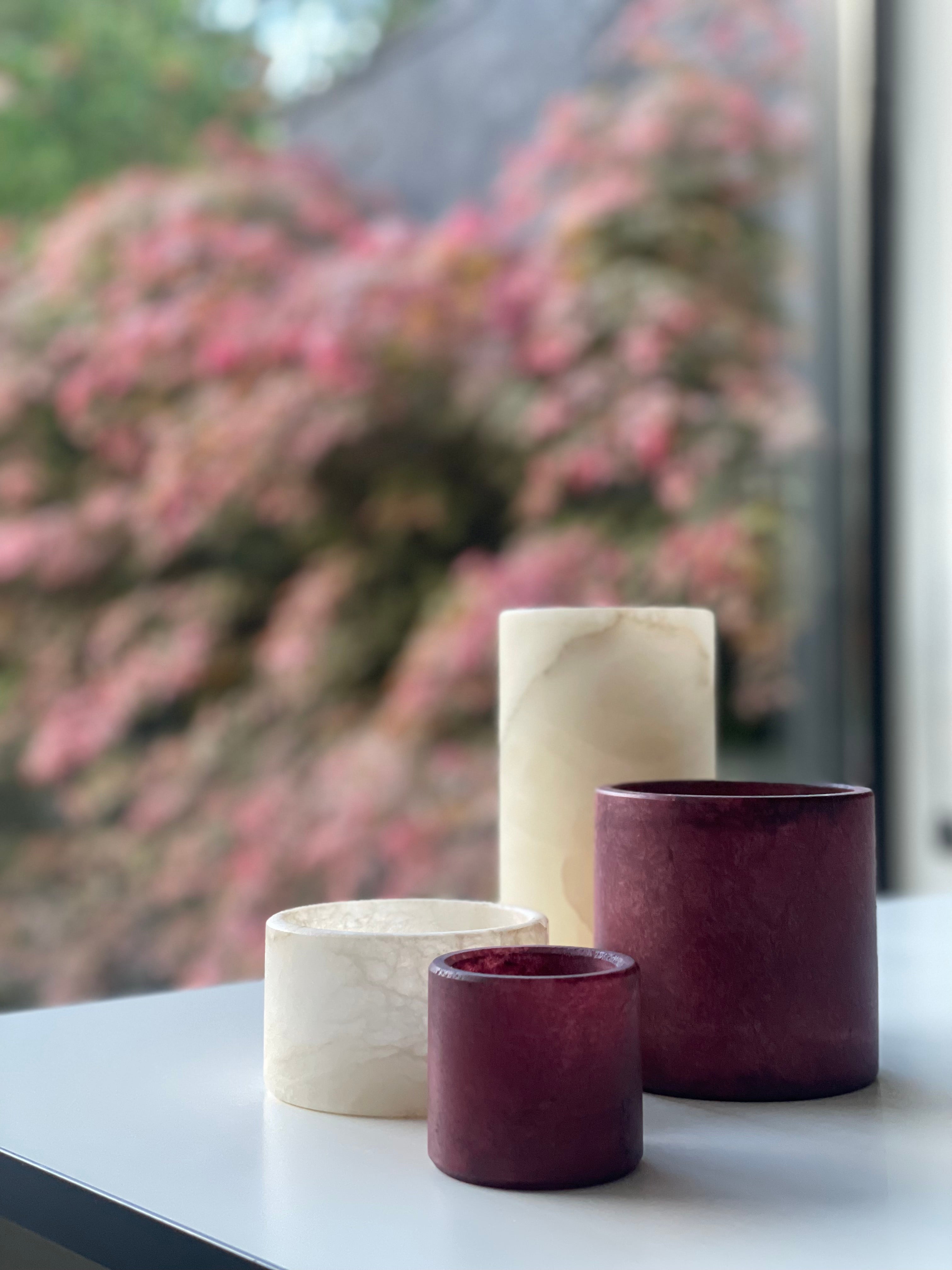 Candle holder alabaster burgundy XS