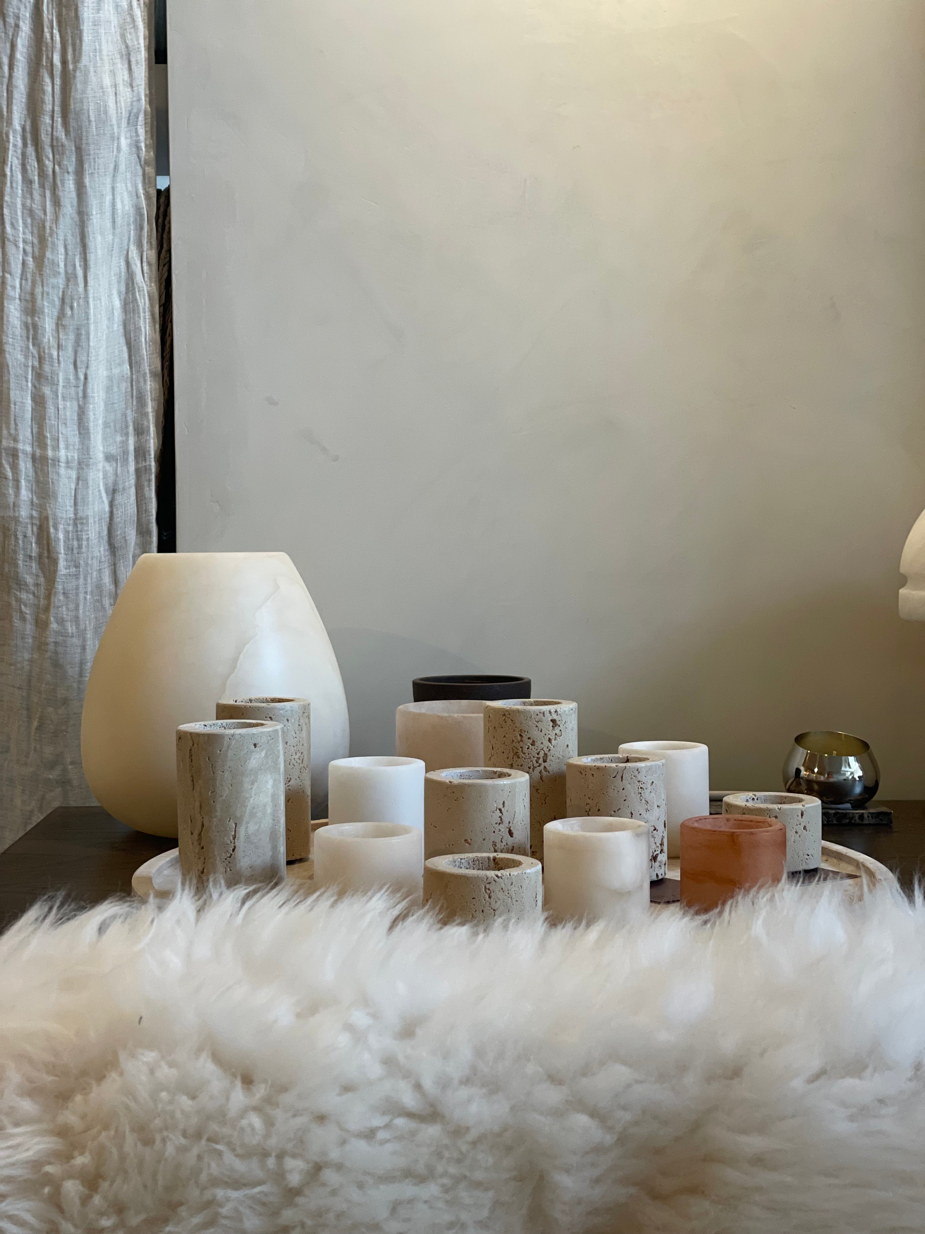 Bougeoir en albâtre beige L