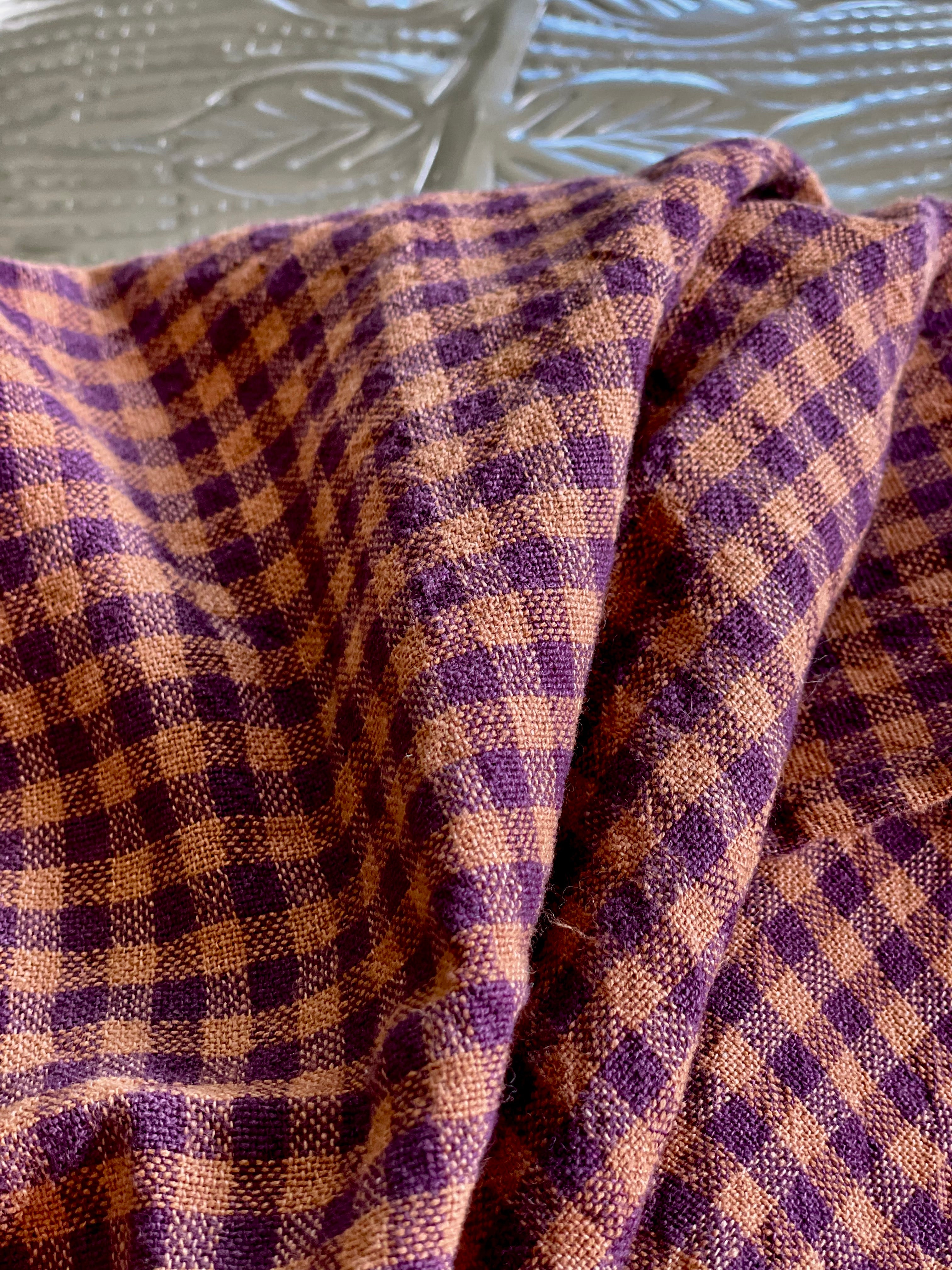 Keukenhanddoek ruitjes roest - aubergine