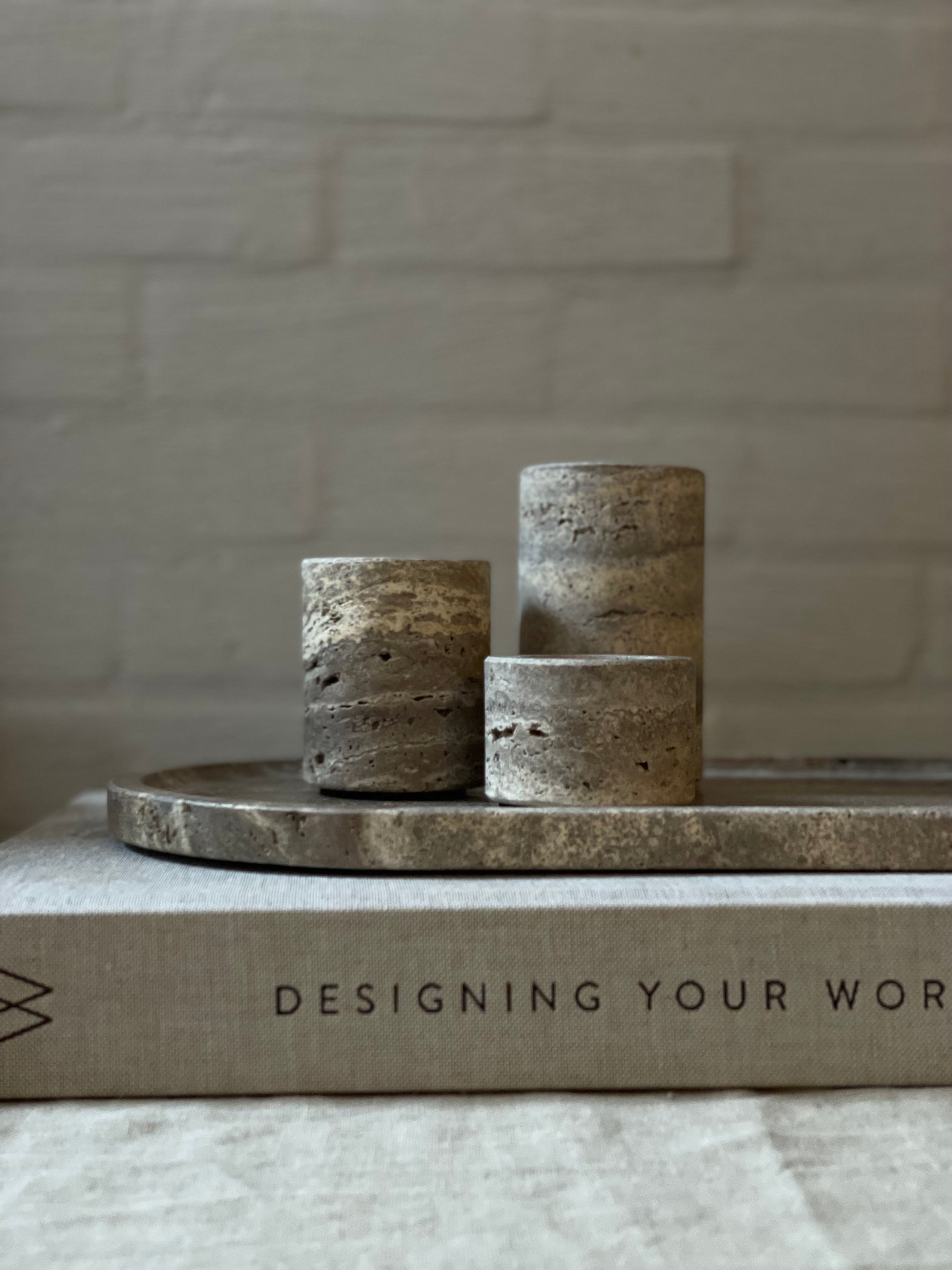 Candlestick waxinelights travertine M