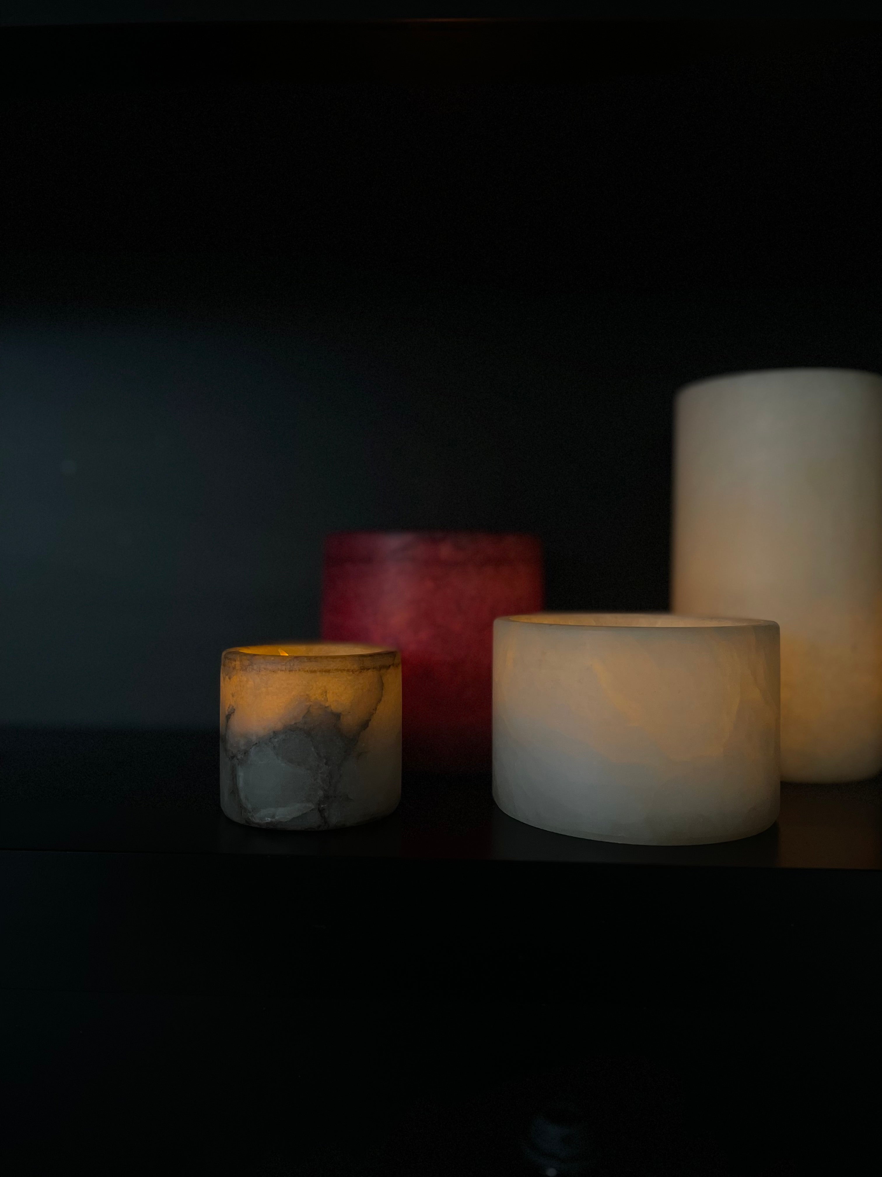 Bougeoir albâtre bordeaux S large