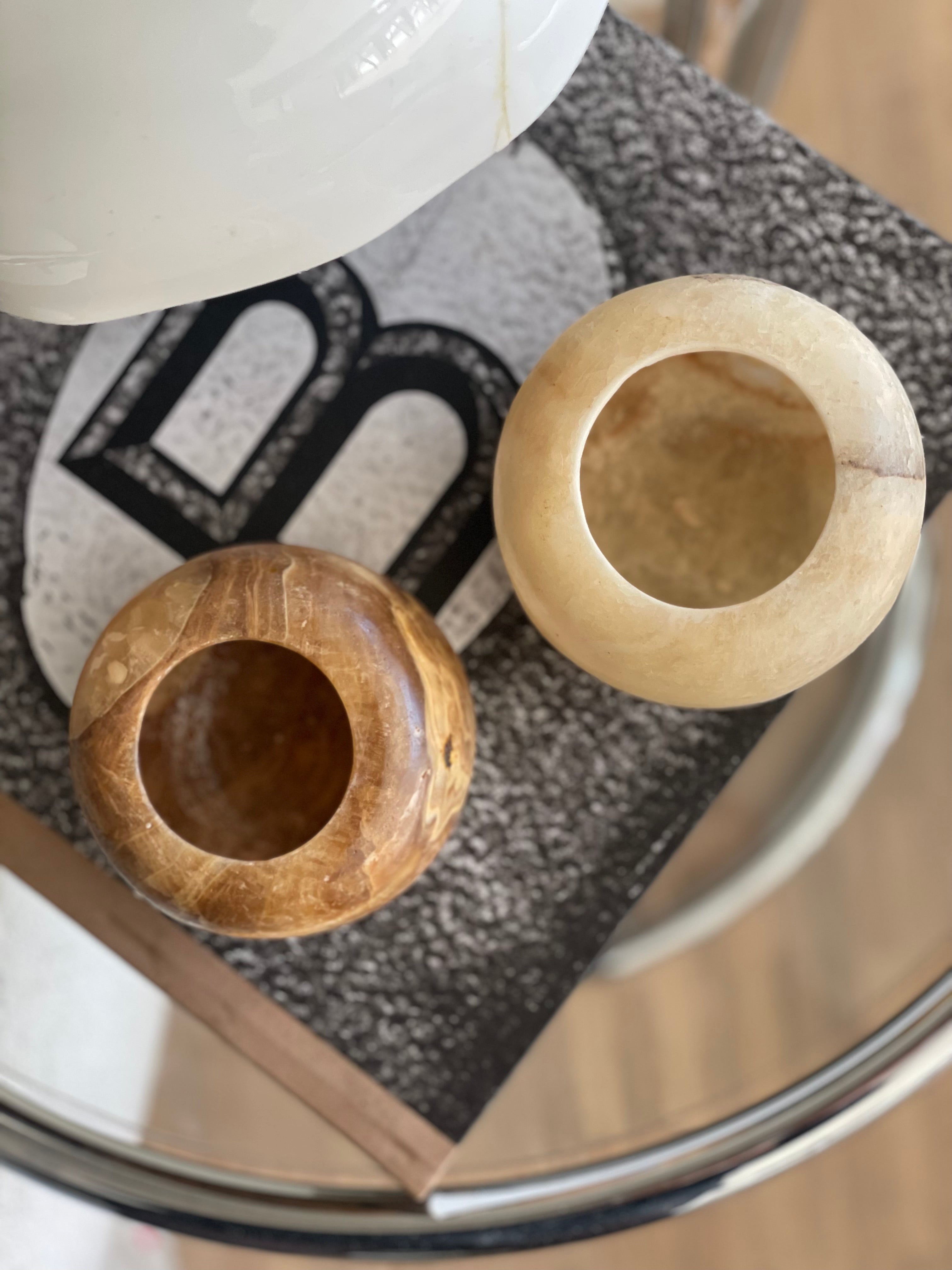 Egyptian Alabaster Set No. 1 - Set of 2 - Spherical Shape