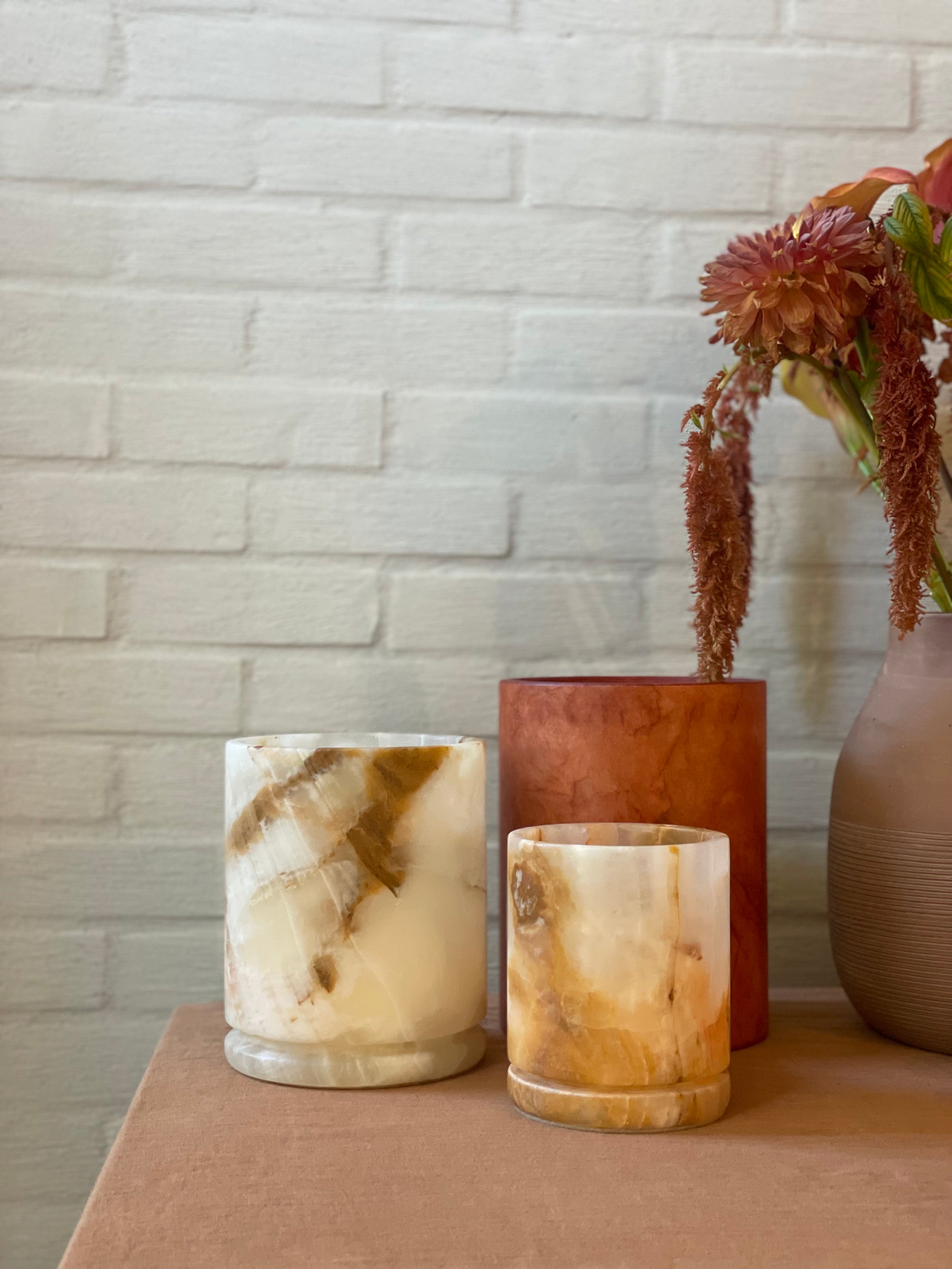 Candle holder - Vase alabaster terracotta  L