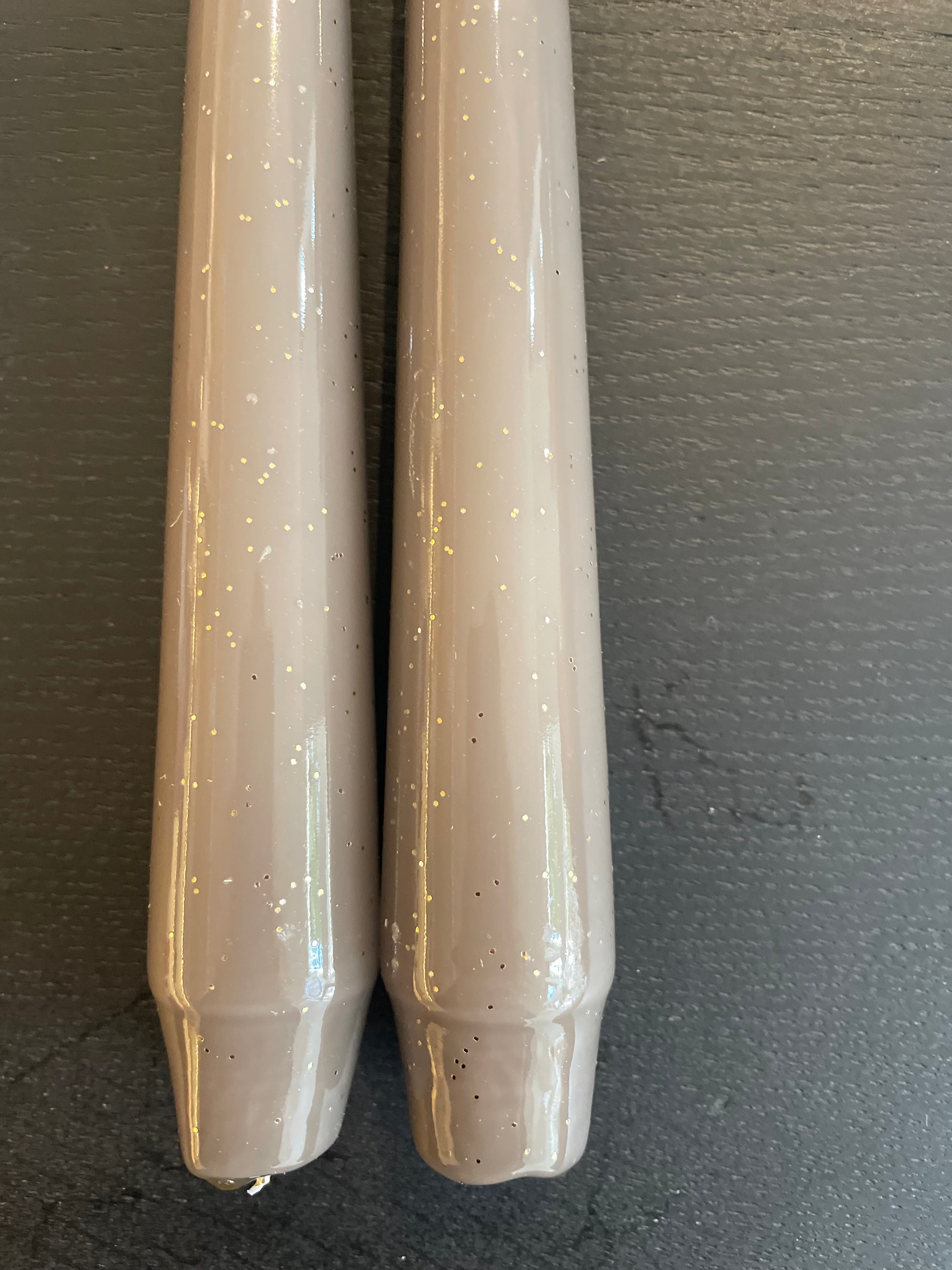 Dinerkaarsen Tweeling  warm grijs glitter - 35 cm