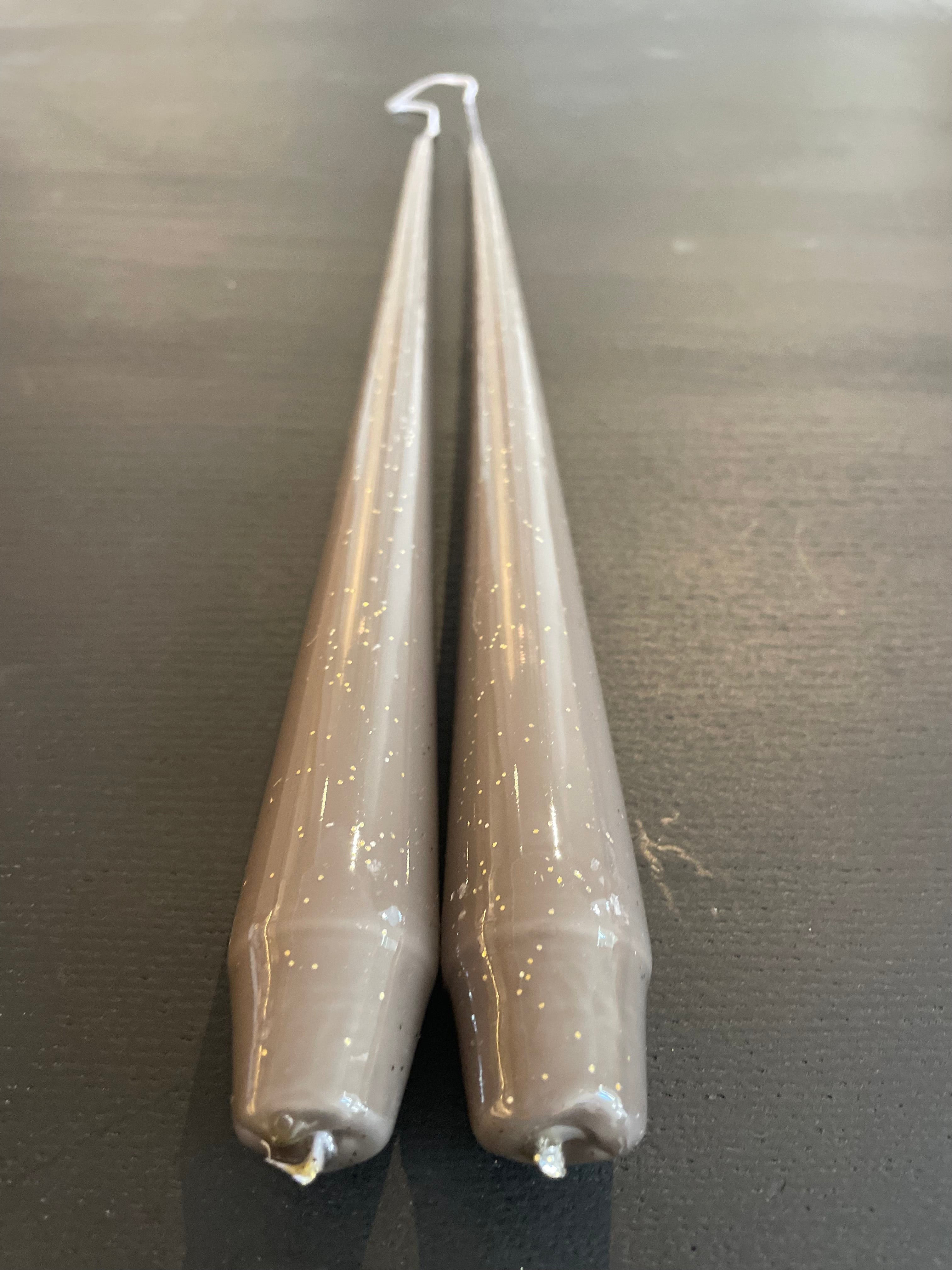 Dinerkaarsen Tweeling  warm grijs glitter - 35 cm